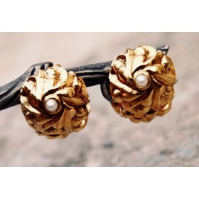 Antique Gold Flower Cap Stud Earrings